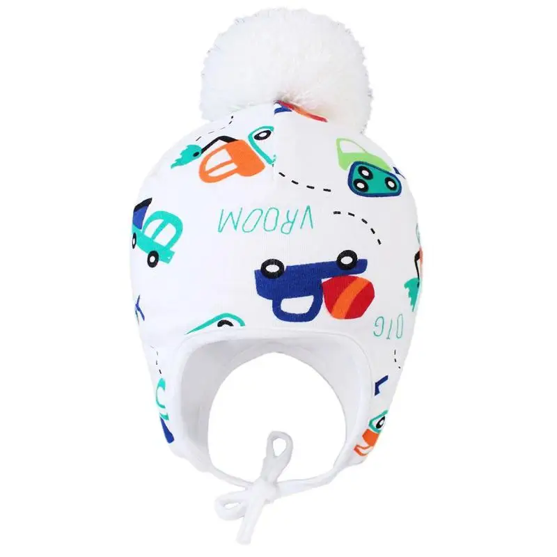 Детская зимняя теплая флисовая шапка для новорожденных с помпоном, милая Хлопковая шапочка для мальчиков и девочек - Цвет: Car