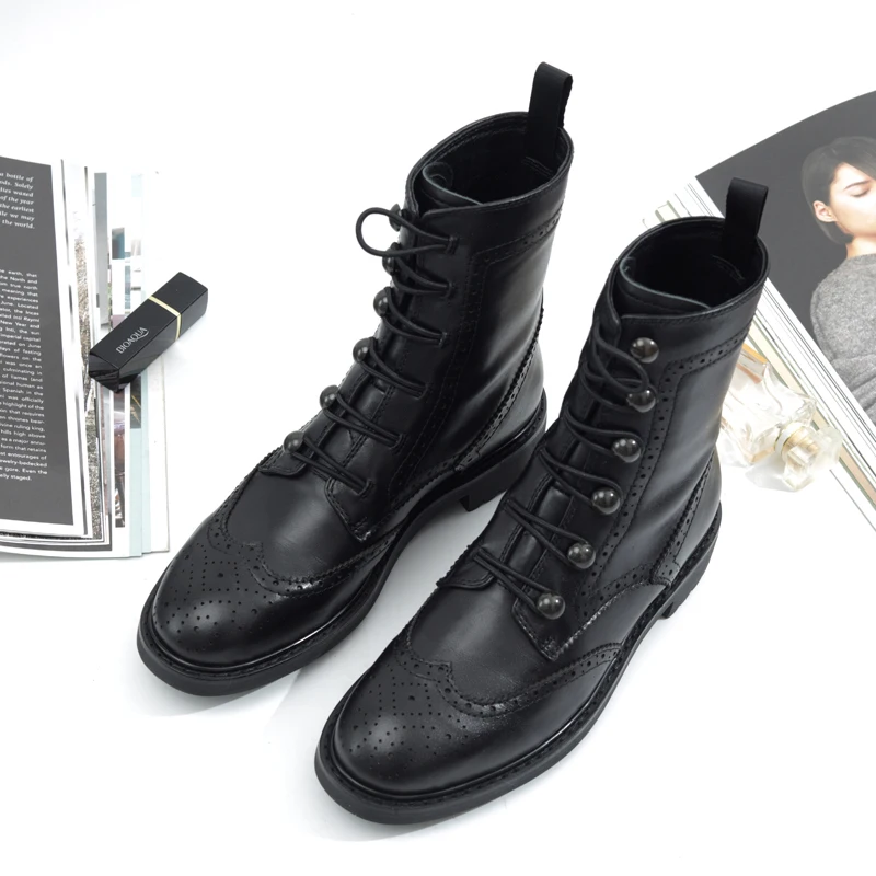 Женские ботинки Mortorcycle Botas Botines Mujer; коллекция года; женская обувь на шнуровке; Новинка; Bota Feminina Trend Botas Mujer; Цвет Черный; Zapatos De Mujer
