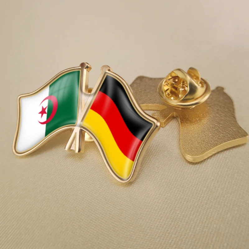 

Algeria and Germany Crossed Double Friendship Flags Lapel Pins Brooch Badges