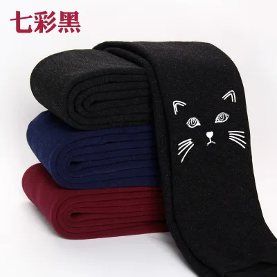 Colorful cat head От 2 до 12 лет; Новинка; леггинсы для маленьких девочек; зимние бархатные плотные теплые брюки с эластичной резинкой на талии; обтягивающие детские штаны с рисунком кота - Цвет: Colorful cat head