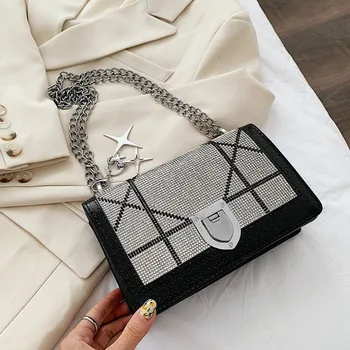 

New 2020 Diamond Chain Women Bag Luxury Designer Female Crossbody Shoulder Bags For Women Ladies Flat Elegant Cute Messenger Bag