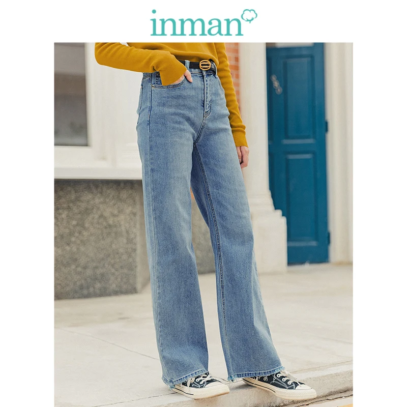 INMAN/2019 Новое поступление, осенний стиль, Ретро стиль, средняя талия, минимализм, все совпадающие Прямые повседневные женские джинсы