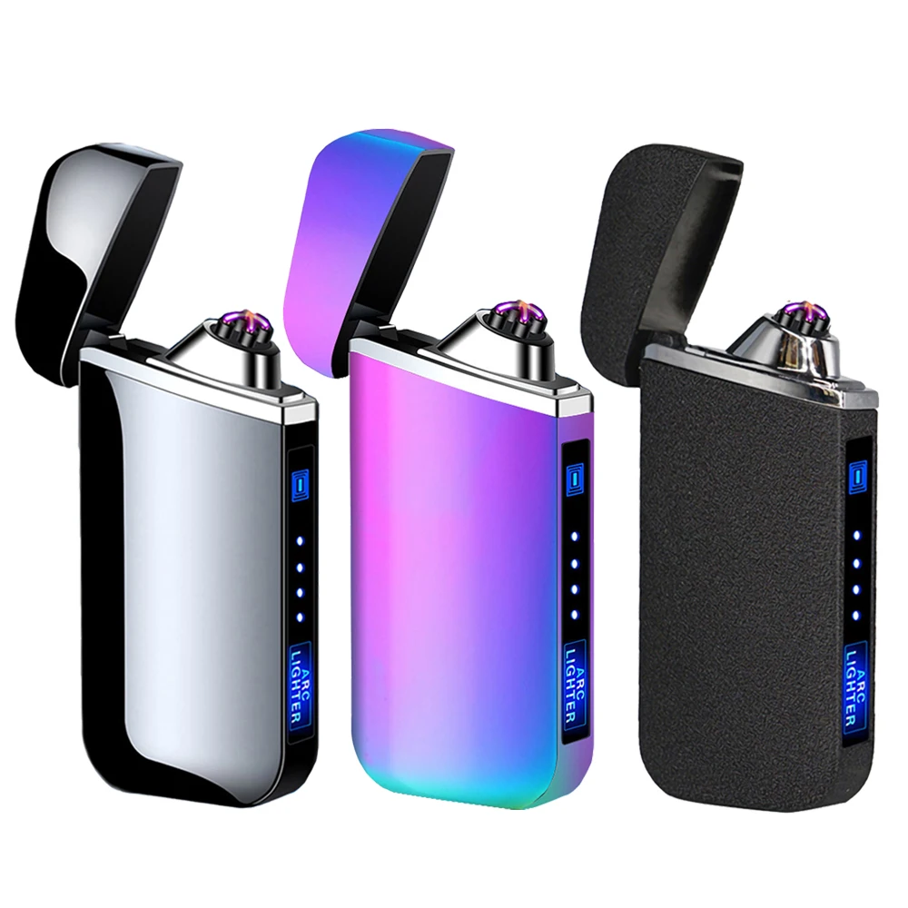

Hotselling USB Electric Lighter LED Power Display Windproof Flameless Metal Dual Arc Ignition Smoking Accessories Mens Gadgets