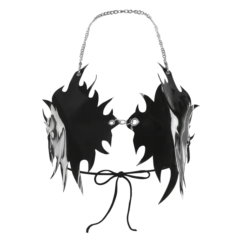 HEYounGIRL черный сексуальный укороченный топ с открытой спиной для женщин PU Harajuku футболки в стиле Панк цепь Холтер без рукавов майка Летняя Вечеринка Клубная одежда