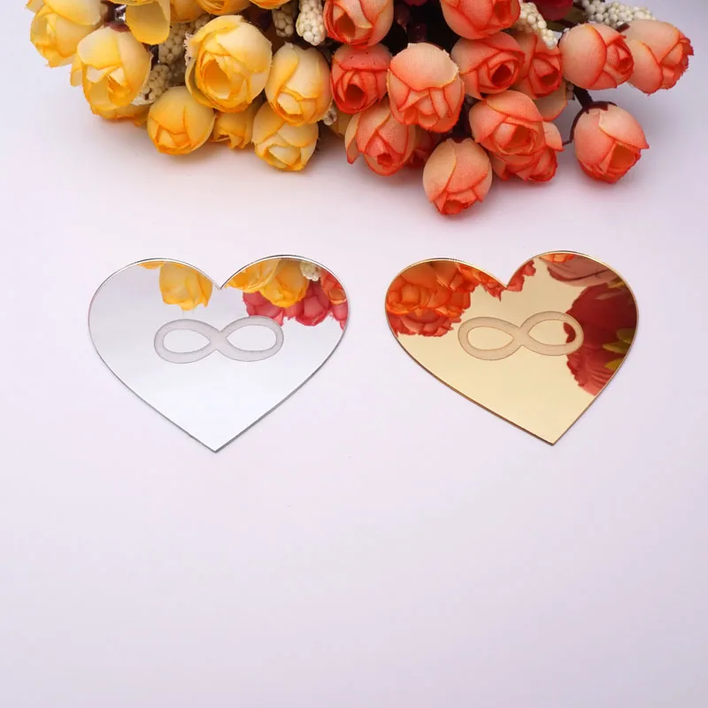 50pcs Heart Shape with Infinity Wedding Decor Sticker Acrylic Mirror Bridal Favor Small Invitation Card Party Guest Gift | Дом и сад
