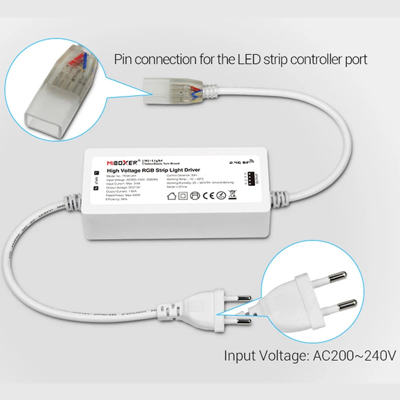 MiBOXER(milight) POW-LH1 высокого напряжения RGB Светодиодные полосы света драйвер вход AC220V; выход DC215V; Общий Анод RGB(4 канала 3 цепи
