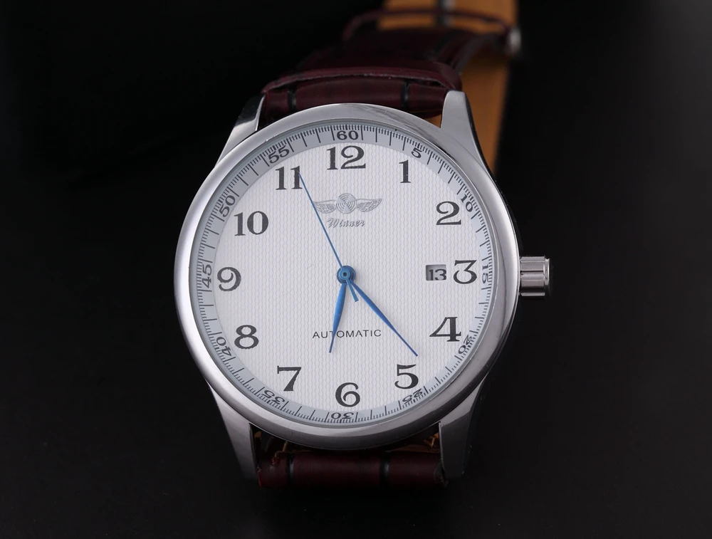WINNER Watch Automatic Mens Watches Business Classic Auto Date Day Leather Band Skeleton Self-wind Wristwatch