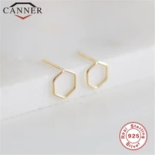 Простые геометрические серьги INS из чистого золота, 925 пробы, серебряные, полые, шестигранные серьги-гвоздики для женщин, модные серьги