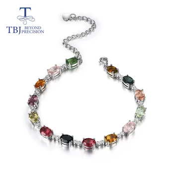 

Natural fancy color tourmaline bracelet with 925 sterling silver simple design fine jewelry for girl nice gift tbj promotion