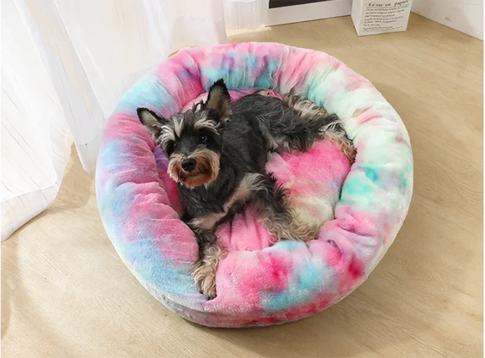 Bonzerpet кровать для собак длинная мягкая плюшевая меховая цветная глубокая Спящая собака кошка моющаяся домашняя Нескользящая круглая подушка коврик для домашних животных диван
