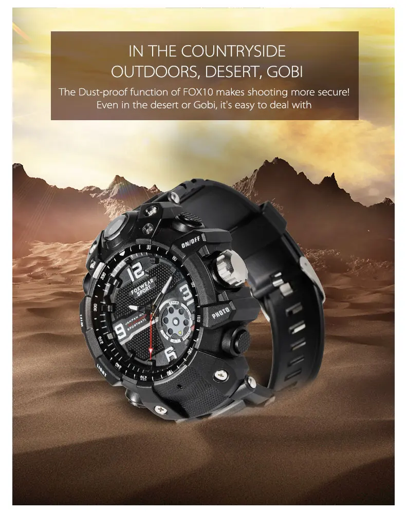 FOX10 2K 30fps WIFI Sport Camera IP67 Waterproof Watch Camera HD Camera Watch with LED Light Magnetically Charger