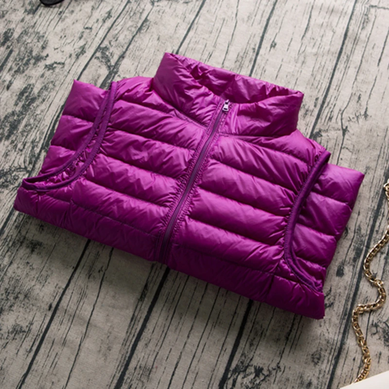 New Autumn Women Middle-aged Duck Down Vest Ultra Light Soft Warm Vests Stand Collar short Down Cotton Waistcoats cc1218 - Color: Photo Color