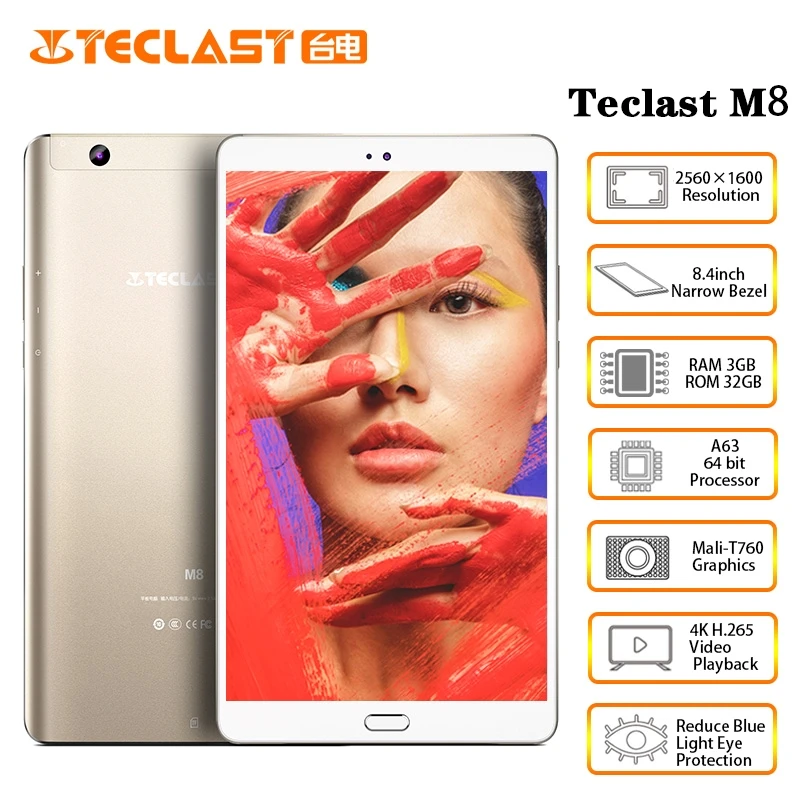 Teclast M8, 8,4 дюймов, Android планшет, 2560x1600, четыре ядра, 4K видео, g-сенсор, планшеты, 3 Гб ram, 32 ГБ rom, Wifi, двойная камера - Комплект: tablet