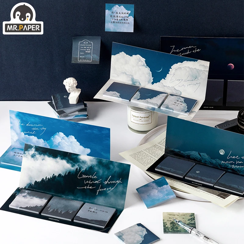 Mr.Paper 16 Designs 60pcs Fantasy Sky Cloud Moonlight Memo Pad Deco Sticky Notes Notepad Diary Creative Self-Stick Note Memo Pad