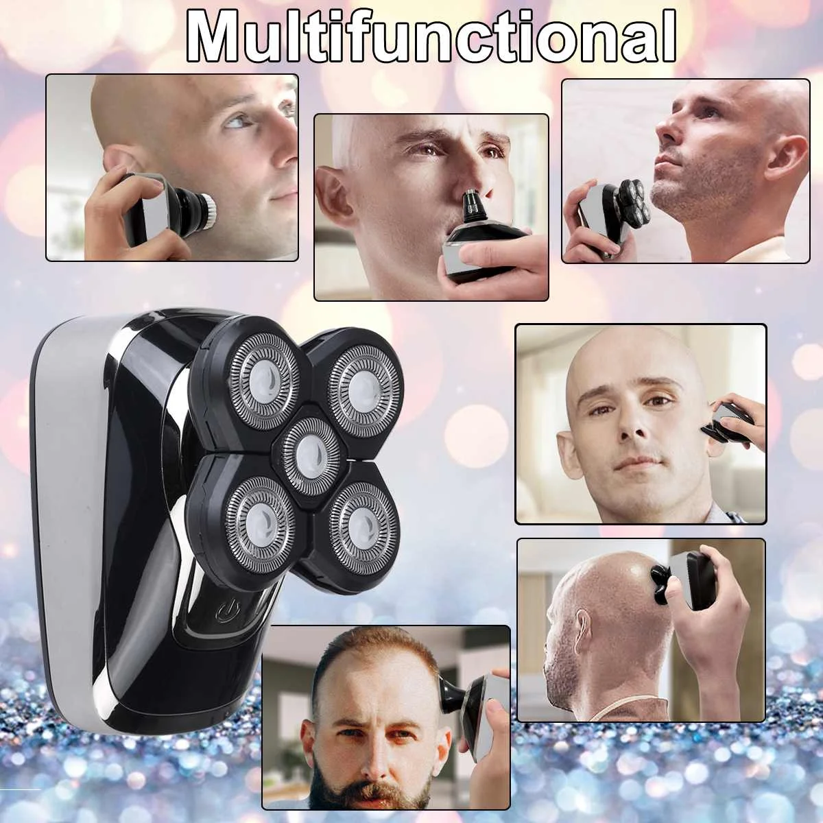 5 in 1 4D Electric Men Bald Head Shaver Beard Razor Electric Rotary Shaver Cordless Hair Trimmer Clipper USB Charging 2