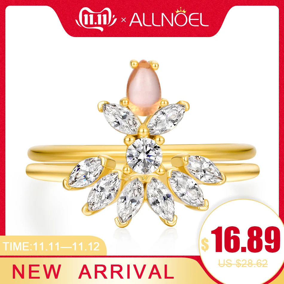 

ALLNOEL 925 Sterling Silver Gemstone Rings For Women Rose Quartz 5A Zircon Diamond DIY Stacking Rings set Fashionable Jewelry