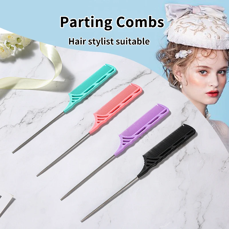 Plastic Antistatic Hair Tinting Parting Comb Salon Styling Metal Pin Heat  Resistant Rat Tail Carbon Braiding Comb