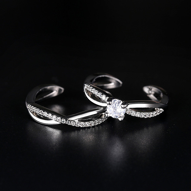 2 Pcs Love Heart Zircon Couple Rings Set Fashion Lover Bridal  Wedding Engagement  Valentine's Day Ring Jewelry Gifts