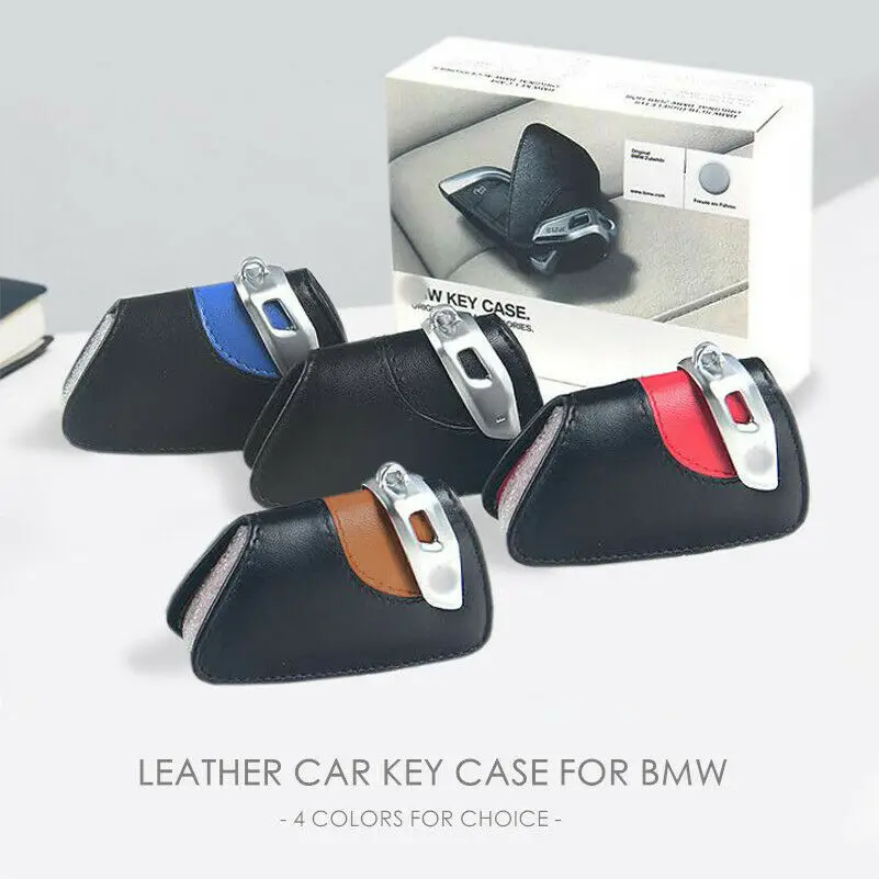

1Pcs Geniune Leather Black Car Key Fob Bag Case Cover For BMW 2 5 6 7 Series X1 X3 X5 X6