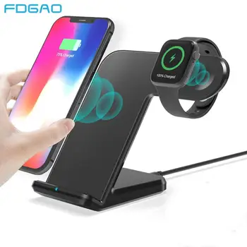 

Wireless Charger 2 in 1 Charging Dock Stand for iWatch 5 4 3 2 10W Qi Fast for Apple Watch iPhone 11 XS XR X 8 Samsung S10 S9 S8