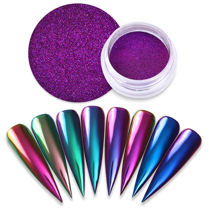 

Chameleonic Mirror Nail Glittering Powder Auroras Nails Effect Metallic Colors Nail Art Decoration Black Base Needed