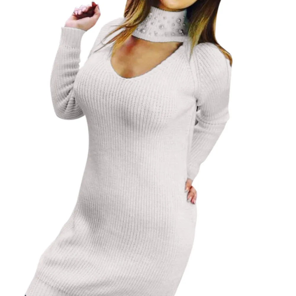 

Womens Ladies Long Sleeve Chunky Knitted Dress Roll Neck Jumper Dress Mini Dress Sexy Dresses Party Night Club Dress 2019 aug 26