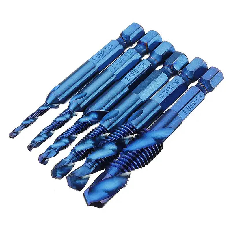 SHENYUAN 6pcs M3-M10 Combination Drill Tap Bit Set HSS 6542 Blue Nano Coated Deburr Countersink Drill Bits Exquisite SHENYUAN 6pcs M3-M10 Combination Drill Tap Bit Set HSS 6542 Blue Nano Coated Deburr Countersink Drill Bits Exquisite
