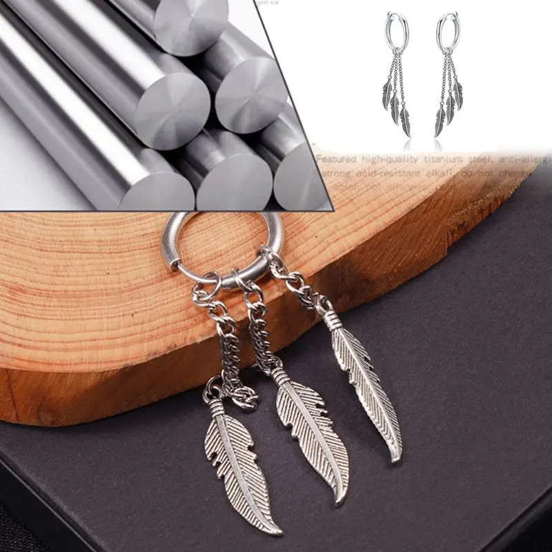 New Retro Fringed Chain Earrings Men Women Earrings Ear Buckle Leaf Pendant Earring Jewelry