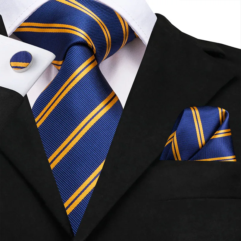 Hi-Tie, модный дизайн, синие галстуки для мужчин, роскошный галстук с узором пейсли, в полоску, однотонные, деловые, вечерние, свадебные, классические мужские галстуки, запонки, набор - Цвет: C-3136