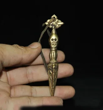 

wedding decoration Tibetan Buddhism Bronze Gilt Skull Vajra Phurpa Dagger equipment amulet Pendant
