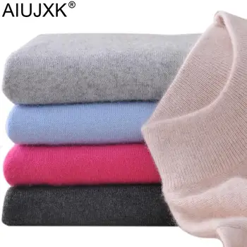 

AIUJXK Women Cashmere 2019 Autumn Winter Vintage Half Turtleneck Sweaters Plus Size Loose Wool Knitted Pullovers Female Knitwear