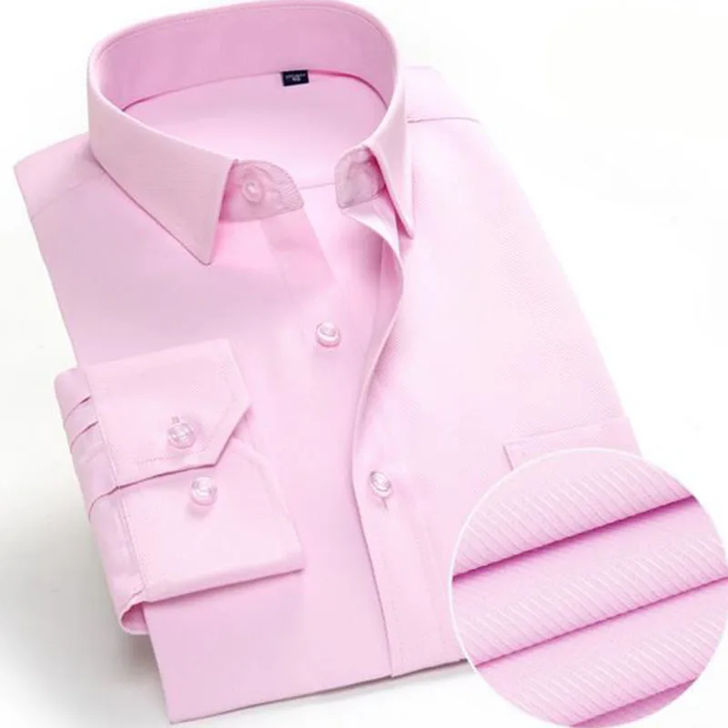 Офисная одежда для мужчин с длинным рукавом однобортные рубашки Camisa, однотонные яркие цвета Саржевые модные рубашки с отложным воротником - Цвет: pink