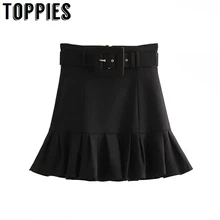 Зимние юбки плиссированные подол высокая талия мини-юбки с ремнем сексуальные женские faldas saia уличная одежда