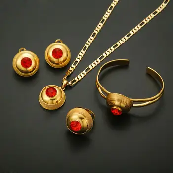 

Ethiopian Style Gold Color Jewelry Set Necklace Bracelet Earring Ring Pendant Sets Eritrea Habesha African Women