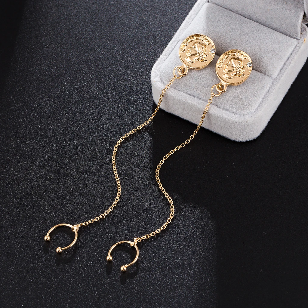 

GUVIVI Boho Simple Long Earrings for Women Gold Color Vintage Human Head Dangling Earring Ear Line Jewelry Gifts Accessories