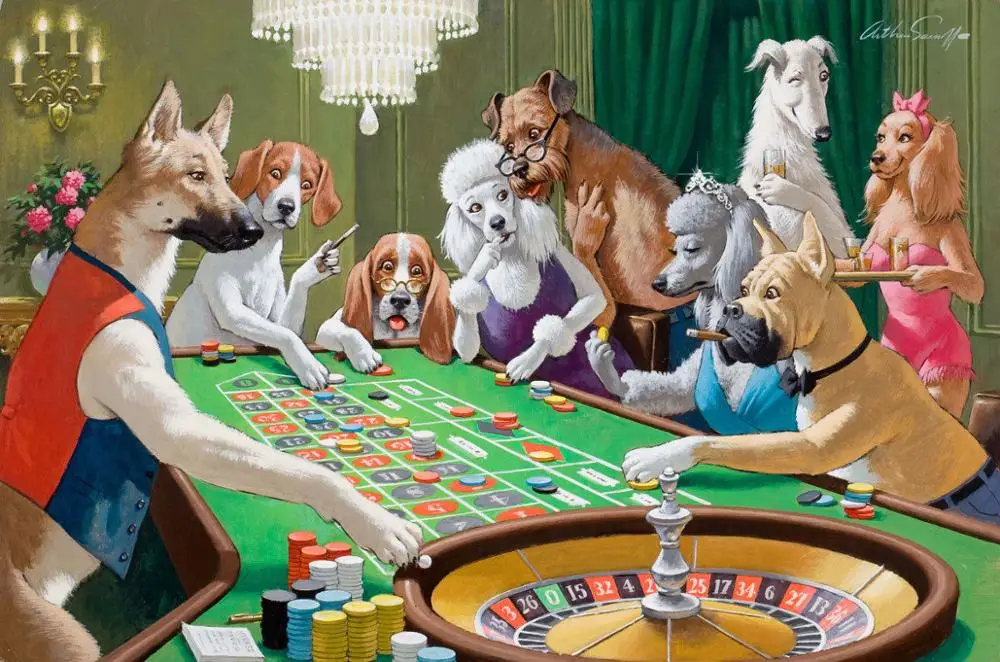 Hand Made Animal Canvas Wall Art Picture Oil Painting Dog Playing Roulette for Home Wall Living Room Decor Hand Made Animal Canvas Wall Art Picture Oil Painting Dog Playing Roulette for Home Wall Living Room Decor