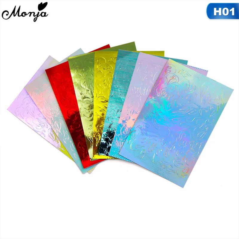 8 PCS Holographic Fire Flame Nail Vinyls Stencil Hollow Stickers Fires On Manicure Stencil Stickers Nail Art Decoration