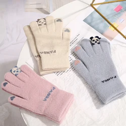 2021 Womens Winter Gloves Cute Cartoon Panda Plus Velvet Warm Touch Screen Cold Gloves Outdoor Cycling Driving Knitted Gloves