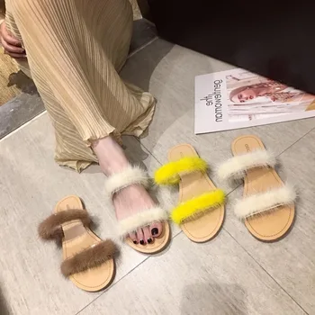 

2020 Women Outside Slippers Brand Fashion Woman Open Toe Sandals Yellow Summer Beach Party Dress Sexy Slides Casual Flat Slipper