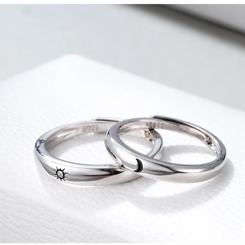 Кольца для пар, 925 пробы, серебряное, регулируемое, глазурь, солнце, луна, дизайн, кольцо на палец, Anneau, свадебные и обручальные ювелирные изделия, Paar klingeln