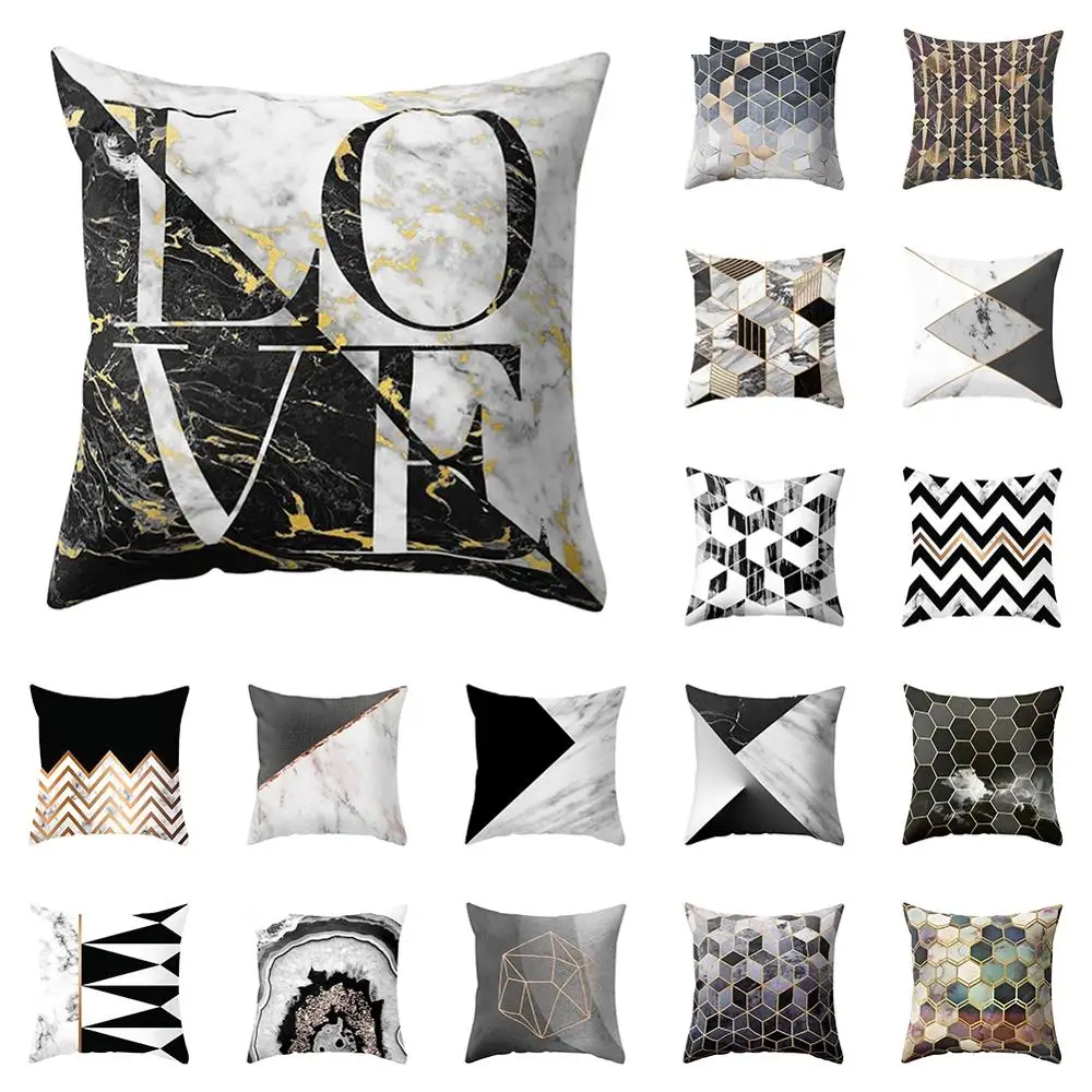 

18" Black&White Geometric Pillow Case Home Decoration Printing Pattern Cushion Cover For Sofa Bedroom Car Seat Decorative