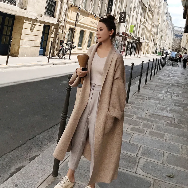 

Autumn Winter Elegant Women Coats Loose knit Cardigan Woolen Sweater Oversized Extra Soft High-end Cardigan Knitting Long Coat