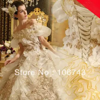 

free shipping 2016 New Luxurious Cathedral Train Wedding Dress Custom Sz
