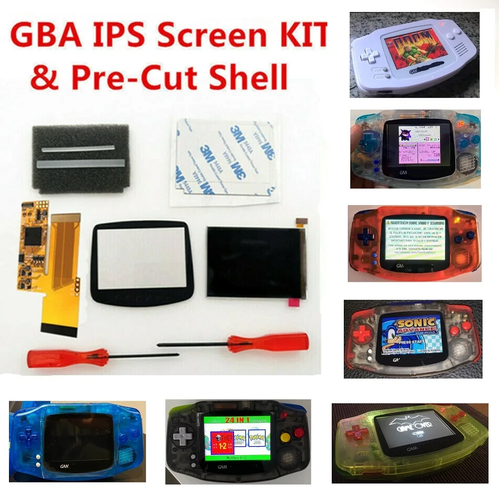 V2 IPS Backlight LCD Kits 10 Levels Brightness For Gameboy Advance Console For GBA + Colorful Pre-Cut Shell case