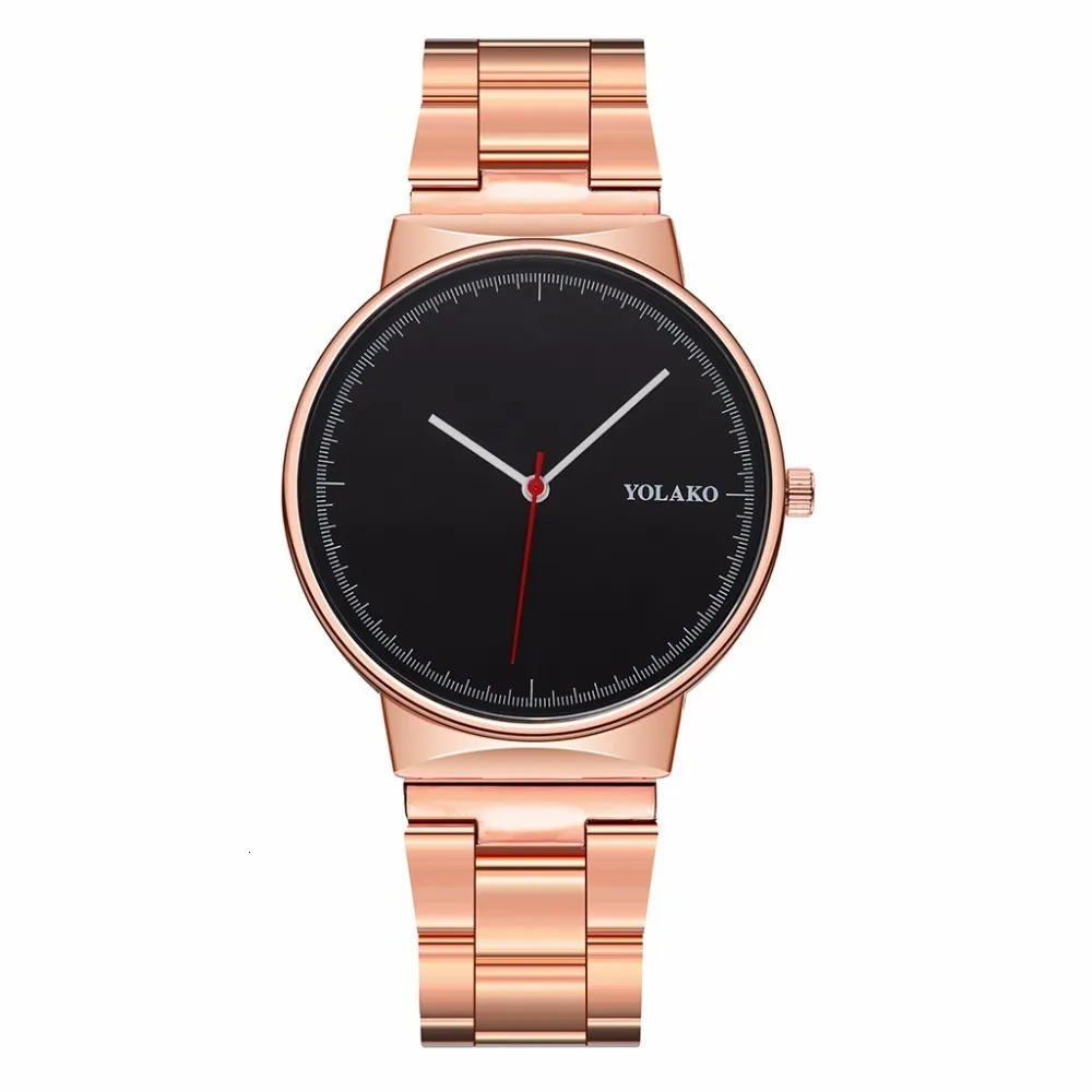Популярные модные мужские часы из нержавеющей стали, бизнес-часы YOLAKO, роскошные мужские и женские аналоговые кварцевые простые часы - Цвет: rose gold