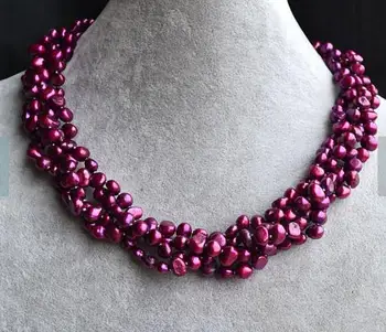 

Unique Pearls jewellery Store Amaranth Pearl Necklace 4 rows 7mm Baroque Freshwater Pearl Necklace Bridesmaid Fine Jewelry