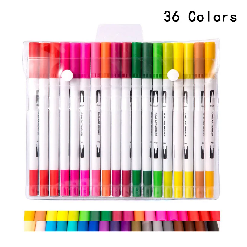 

Line Colored pen set Drawing Brush head Crafts DIY 24/36/100Colors Water Based Dual Head Marker Durable