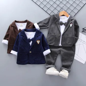 

New 3pcs baby boys clothes set autumn outfits toddle children's wedding clothing vest gentleman formal bow-knot clothes