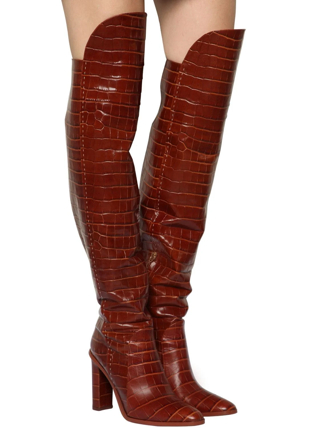 Silla/линейки; Сапоги выше колена с острым носком и узором «крокодиловая кожа»; женские рыцарские сапоги на квадратном каблуке; женские ковбойские сапоги для подиума - Цвет: wine red