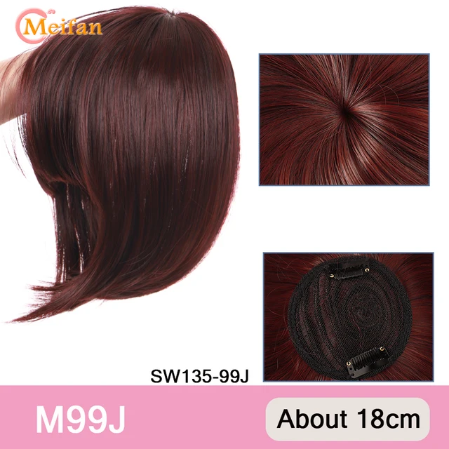MEIFAN Clip in Hair Bangs Extension Hairpiece Synthetic Natural Fake Bang Hair Piece Air Bangs Clip on Bangs Black Brown SW135-99j